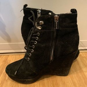 Michael Kors Black Suede Winter Wedge Booties